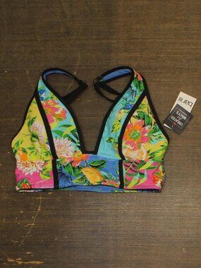 Bar Iii Blue Bar Iii Tropical Print Long Line Bikini Swim Top Multi S Sz S